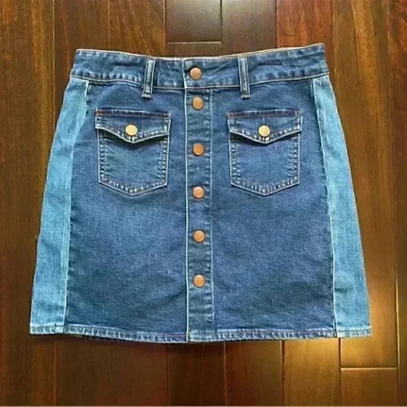 Madewell Denim Mini Skirt Button Front 2 Tone Blue Jean Size 26 - Picture 14 of 14